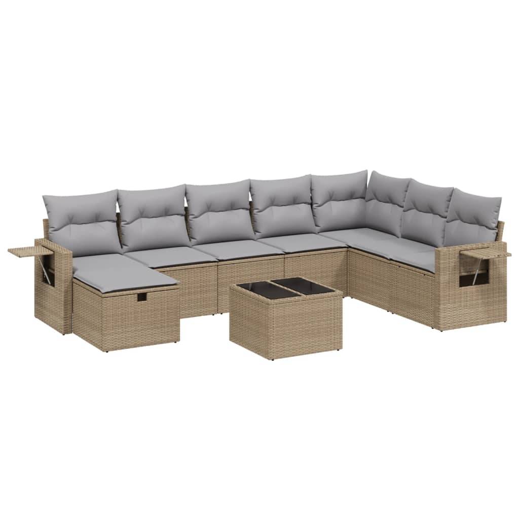 vidaXL 9-tlg. Garten-Sofagarnitur mit Kissen Beige Poly Rattan