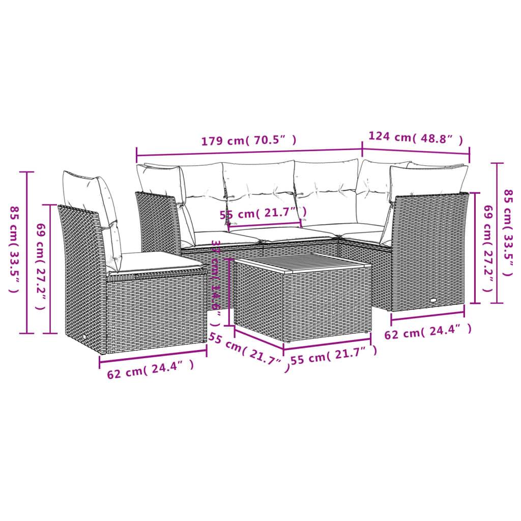 vidaXL 6-tlg. Garten-Sofagarnitur mit Kissen Beige Poly Rattan