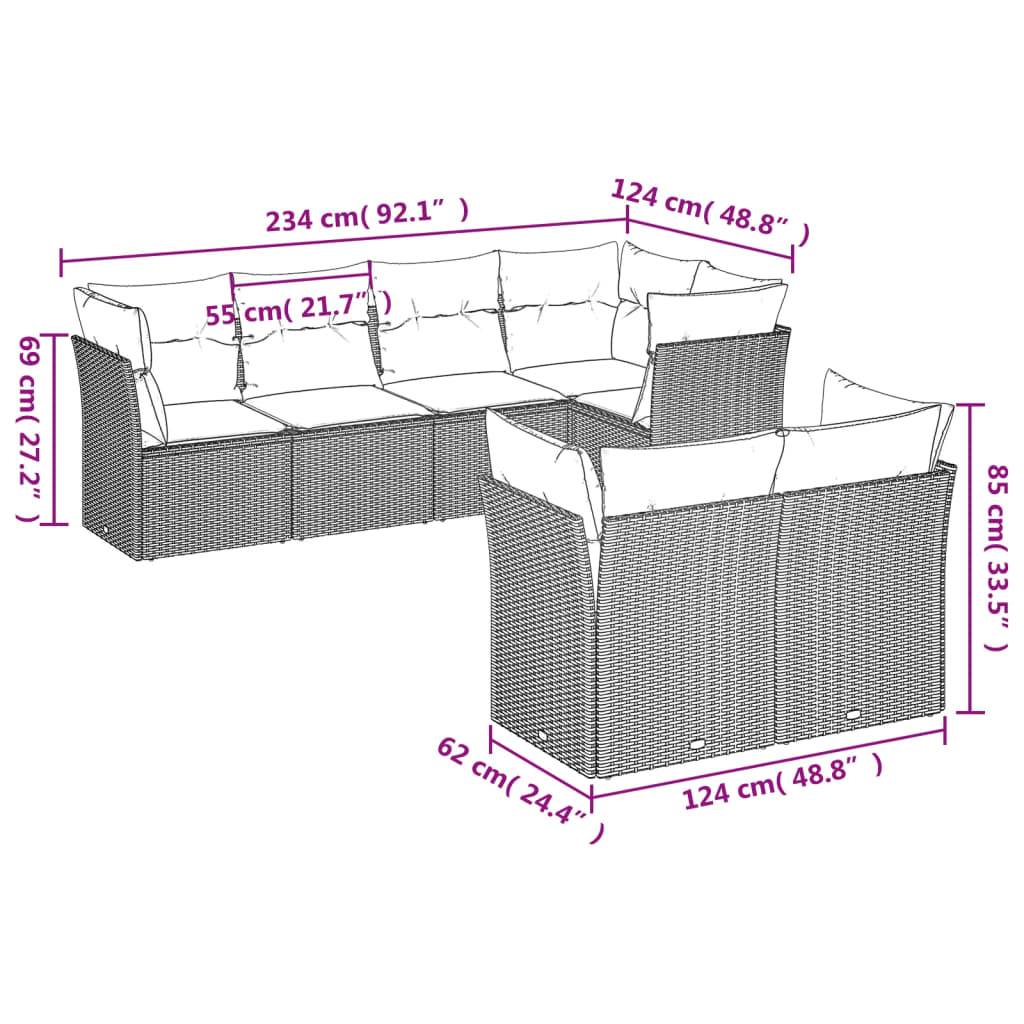 vidaXL 7-tlg. Garten-Sofagarnitur mit Kissen Hellgrau Poly Rattan