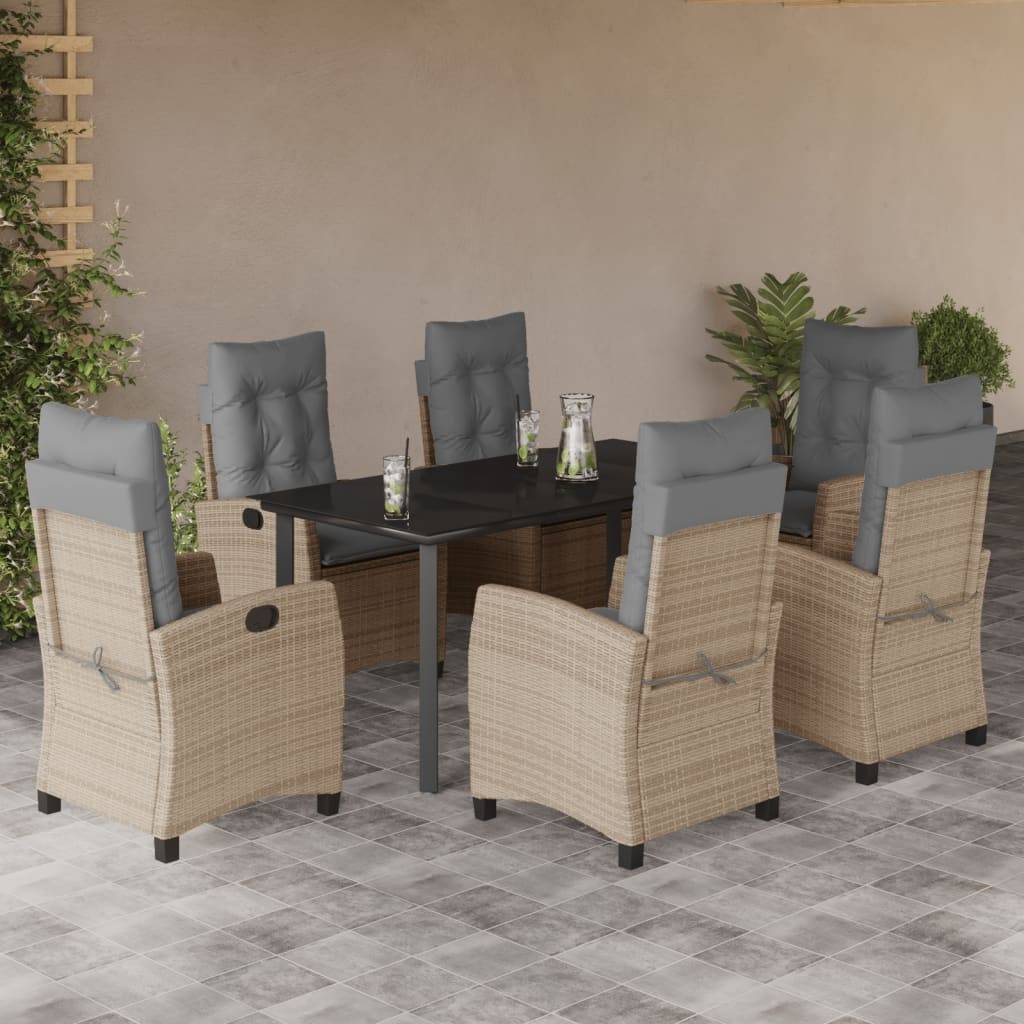 vidaXL 7-tlg. Garten-Essgruppe mit Kissen Beigemischung Poly Rattan