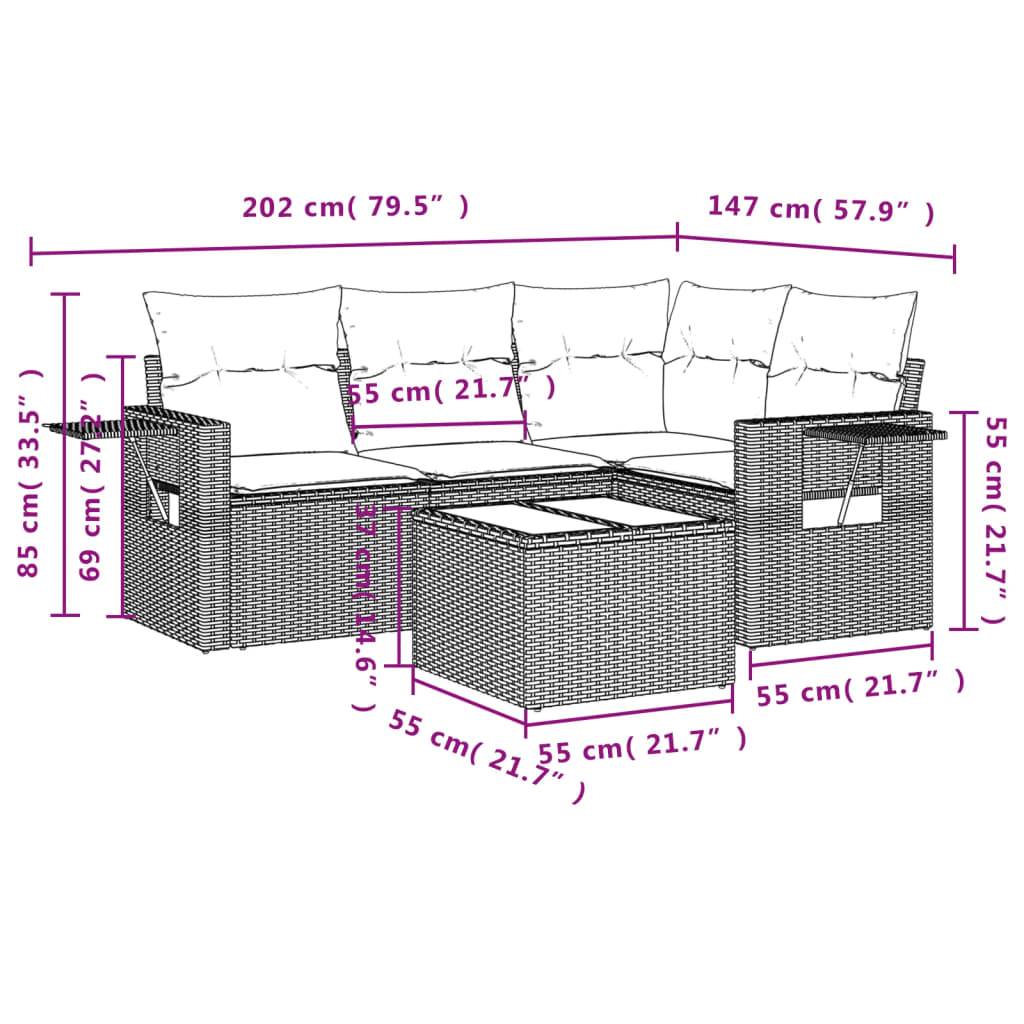 vidaXL 5-tlg. Garten-Sofagarnitur mit Kissen Grau Poly Rattan