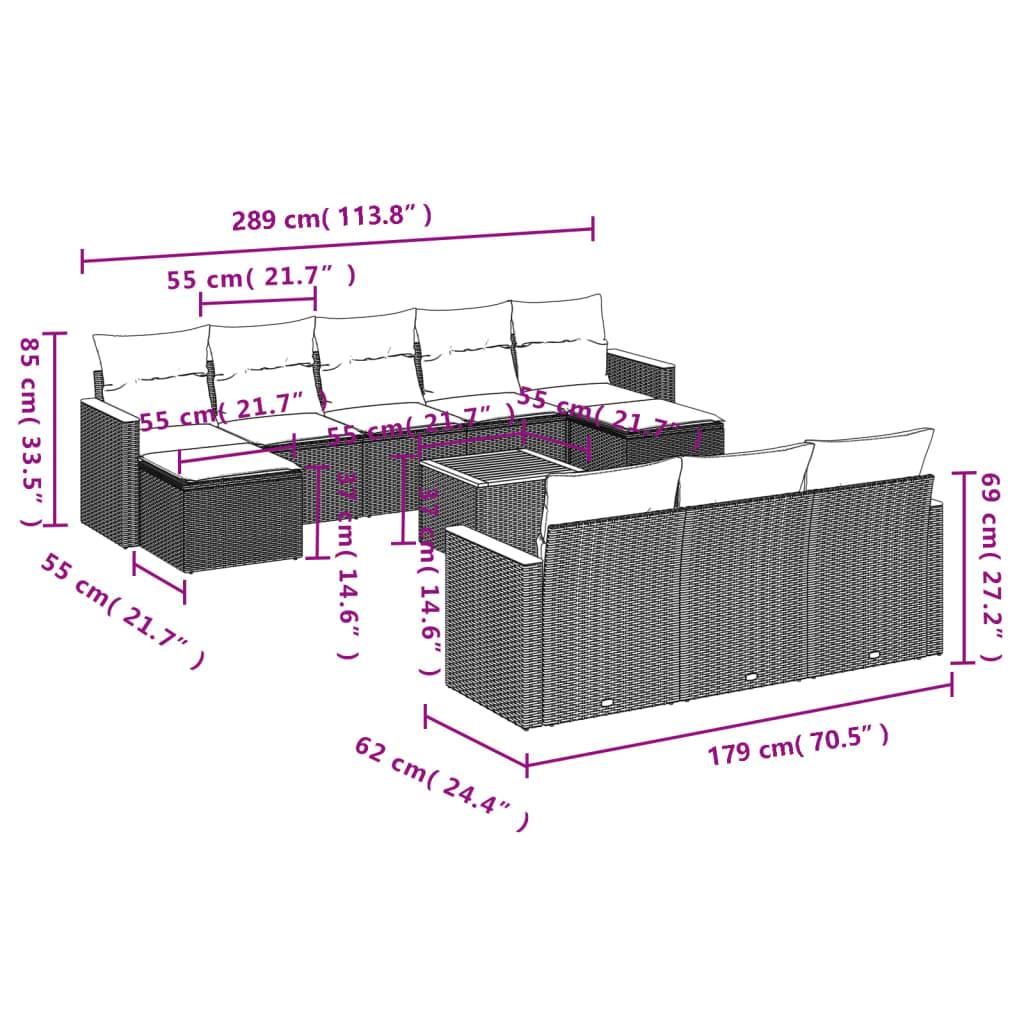 vidaXL 11-teiliges Gartensofa-Set mit Kissen, grau, Polyrattan