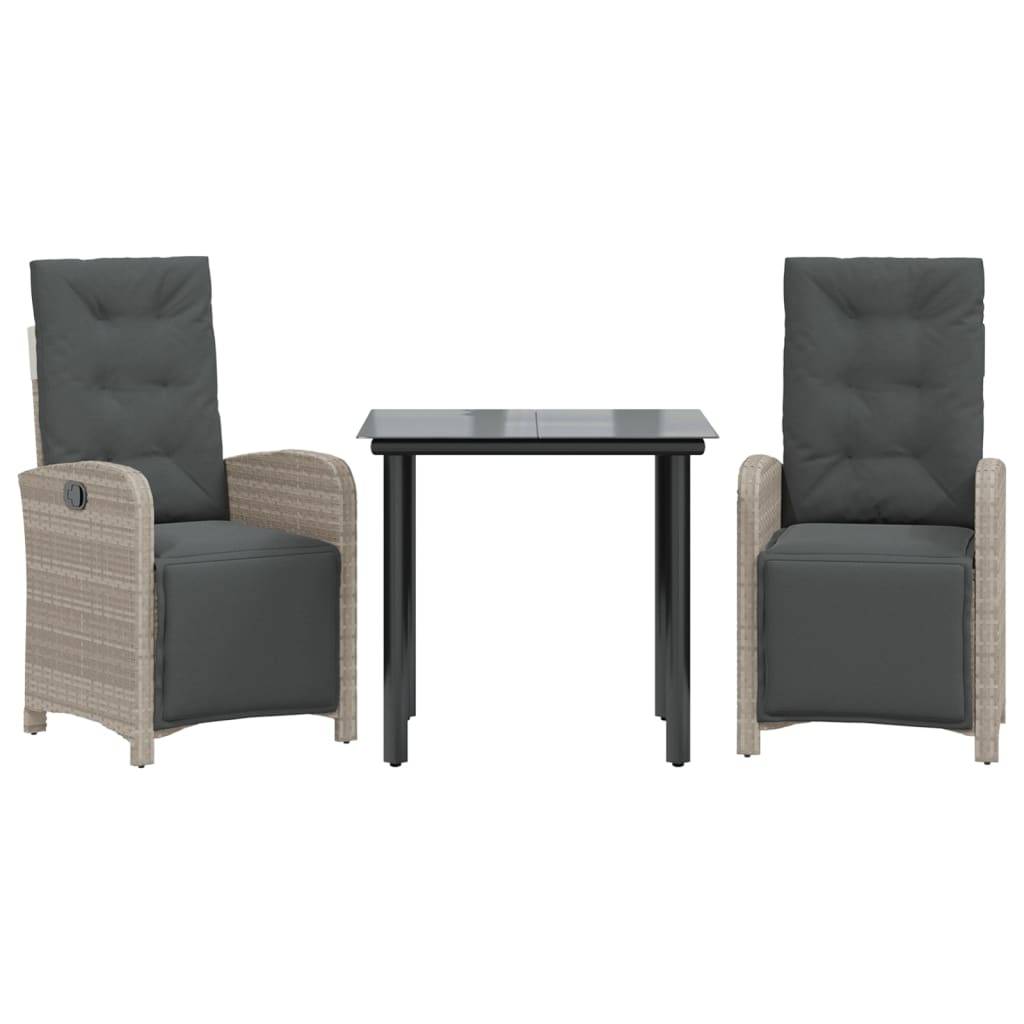 vidaXL 3-tlg. Bistro-Set mit Kissen Hellgrau Poly Rattan