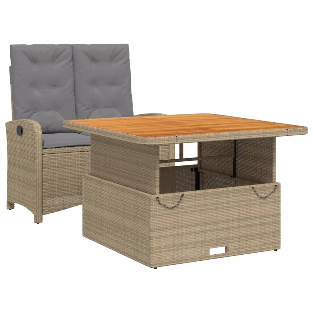 vidaXL 2-tlg. Garten-Essgruppe mit Kissen Beige Poly Rattan