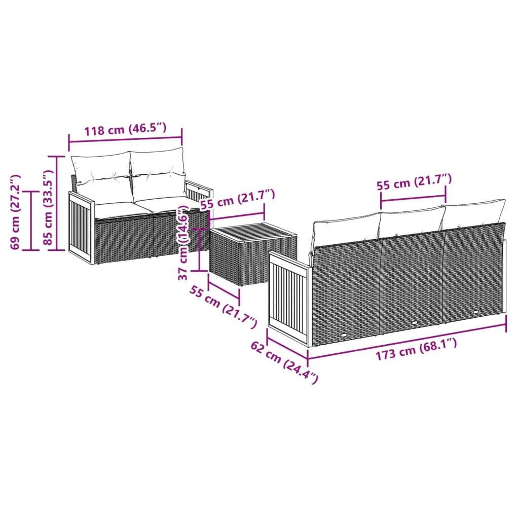 vidaXL 6-tlg. Garten-Sofagarnitur mit Kissen Beige Poly Rattan