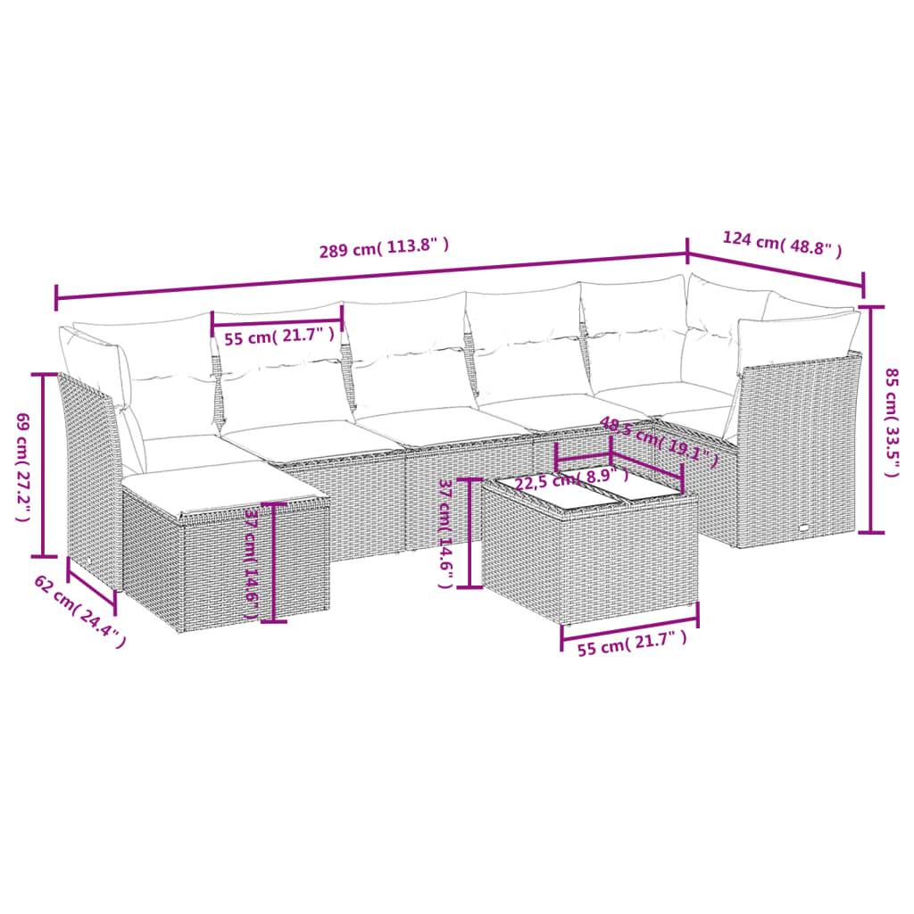 vidaXL 8-tlg. Garten-Sofagarnitur mit Kissen Schwarz Poly Rattan