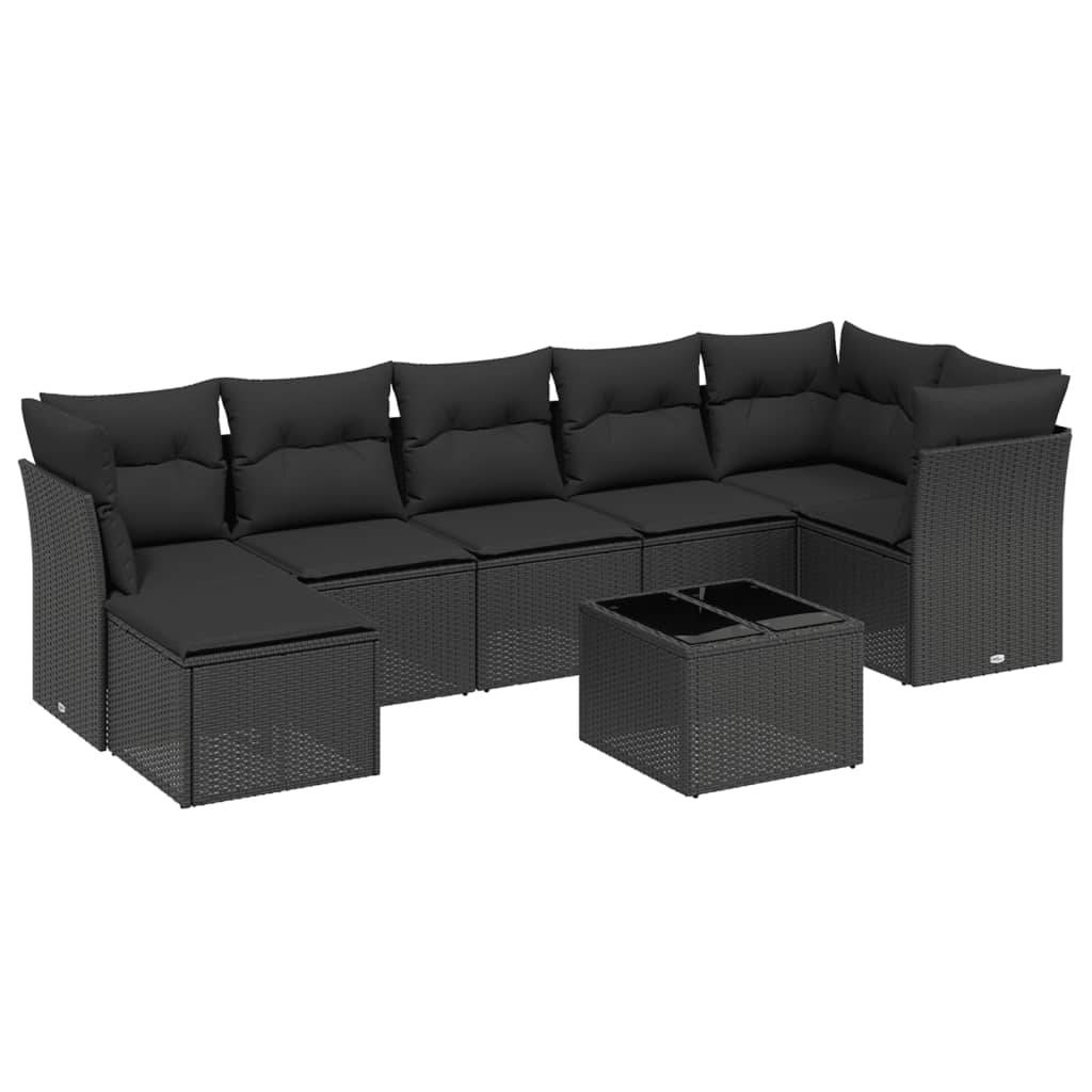 vidaXL 8-tlg. Garten-Sofagarnitur mit Kissen Schwarz Poly Rattan