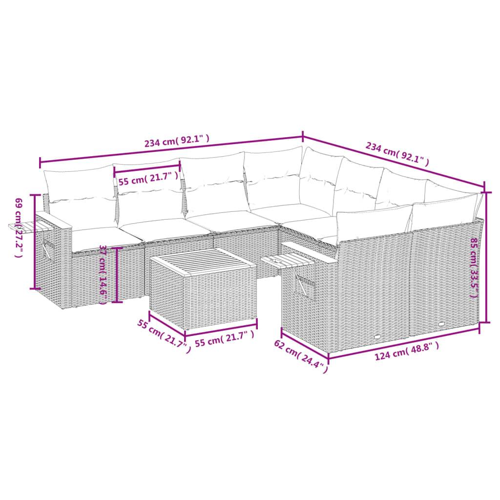 vidaXL 9-tlg. Garten-Sofagarnitur mit Kissen Schwarz Poly Rattan