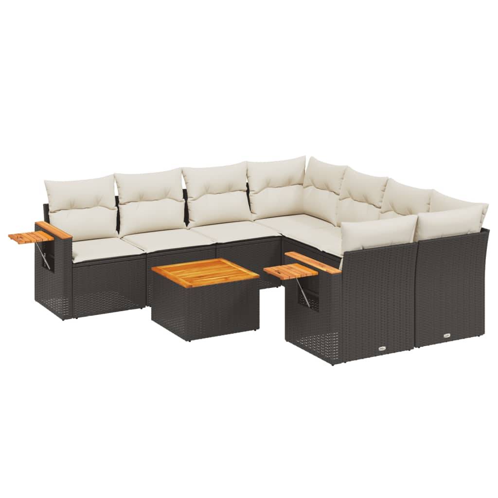 vidaXL 9-tlg. Garten-Sofagarnitur mit Kissen Schwarz Poly Rattan