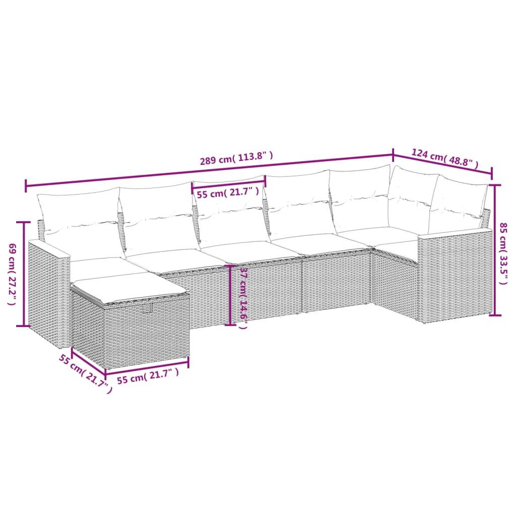 vidaXL 7-tlg. Garten-Sofagarnitur mit Kissen Grau Poly Rattan