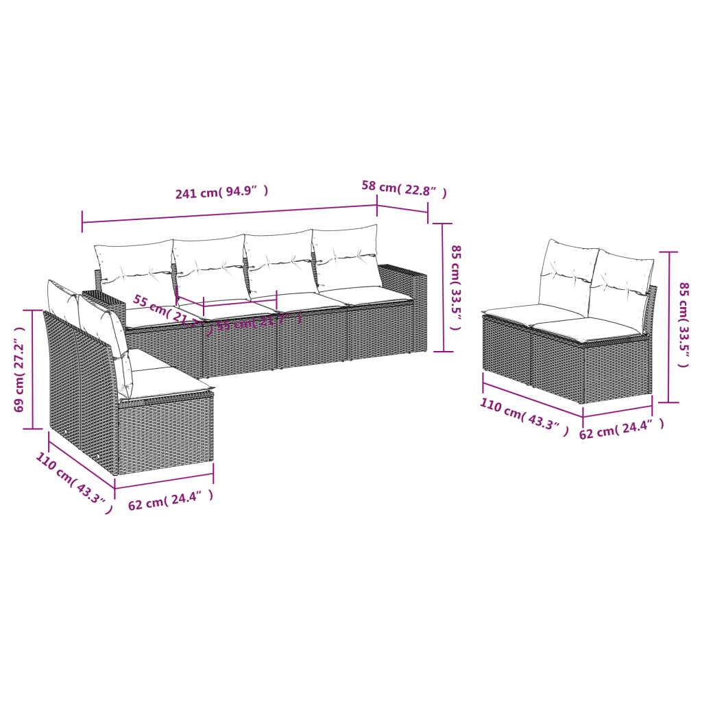 vidaXL 8-tlg. Garten-Sofagarnitur mit Kissen Schwarz Poly Rattan