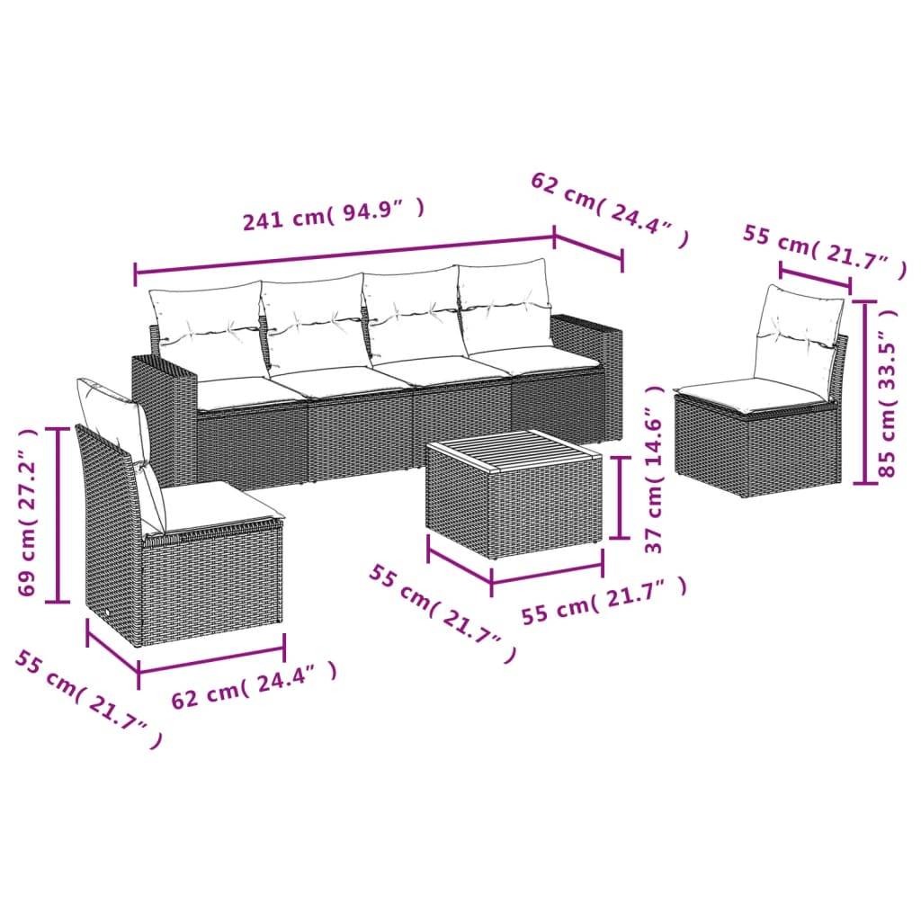 vidaXL 7-tlg. Garten-Sofagarnitur mit Kissen Grau Poly Rattan