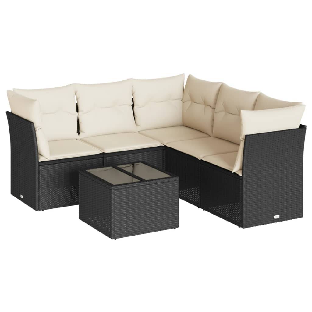vidaXL 6-tlg. Garten-Sofagarnitur mit Kissen Schwarz Poly Rattan
