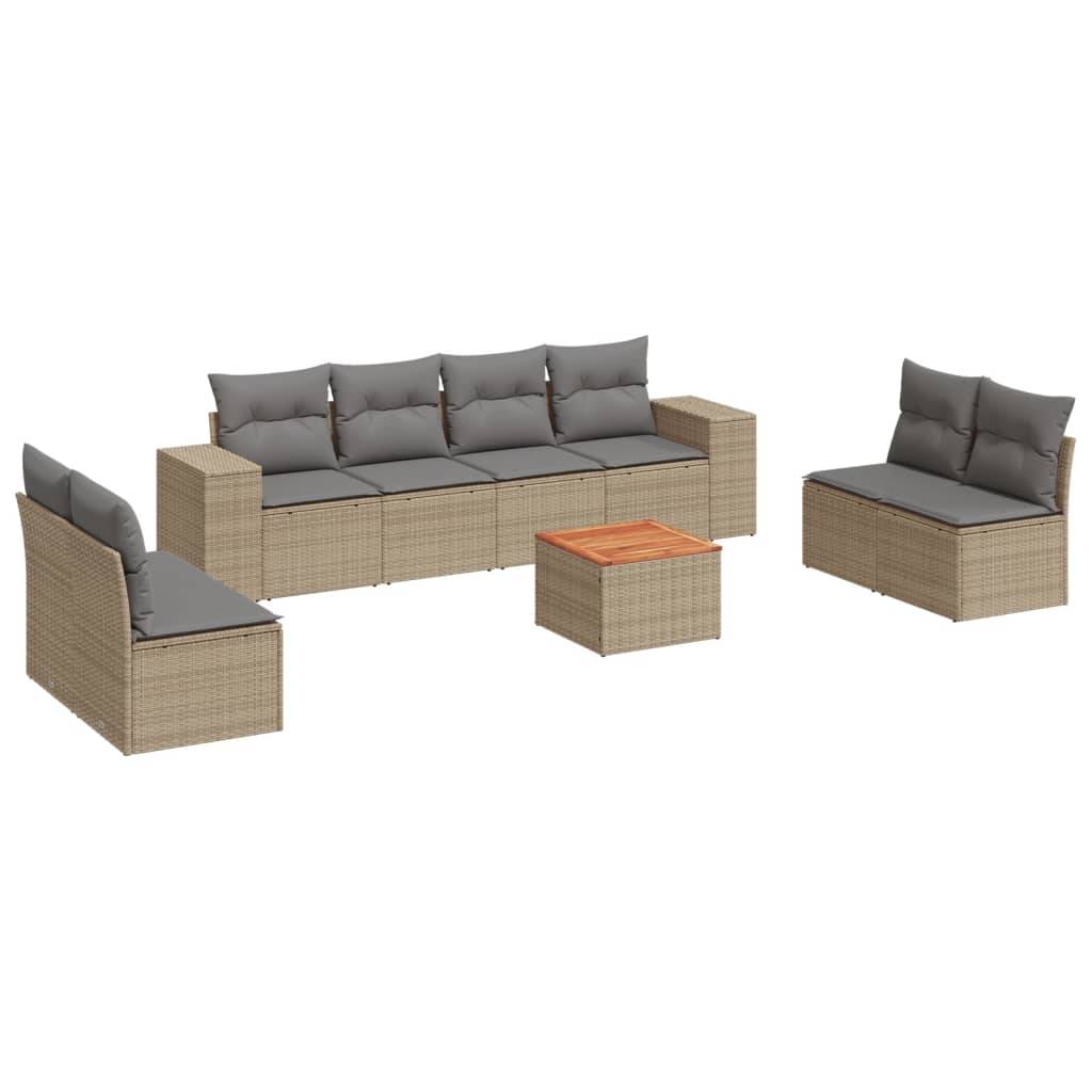 vidaXL 9-tlg. Garten-Sofagarnitur mit Kissen Beige Poly Rattan