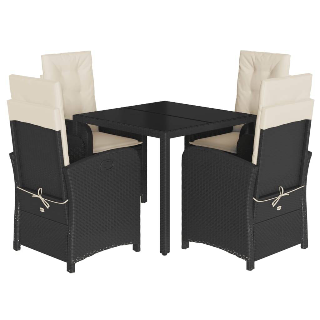 vidaXL 5-tlg. Garten-Essgruppe mit Kissen Schwarz Poly Rattan