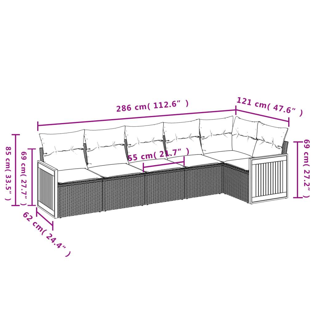 vidaXL 6-teiliges Gartensofa-Set mit Kissen, grau, Polyrattan