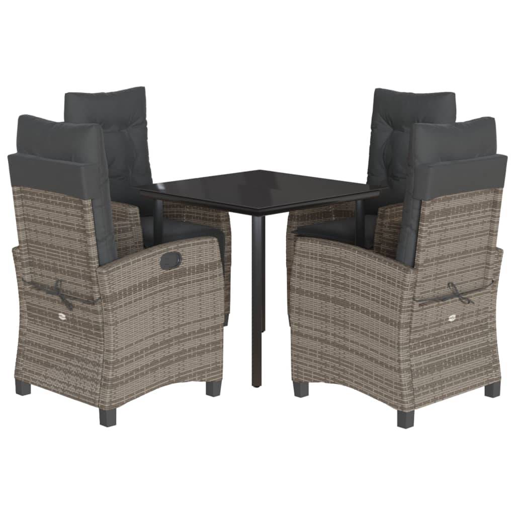 vidaXL 5-tlg. Garten-Essgruppe mit Kissen Grau Poly Rattan