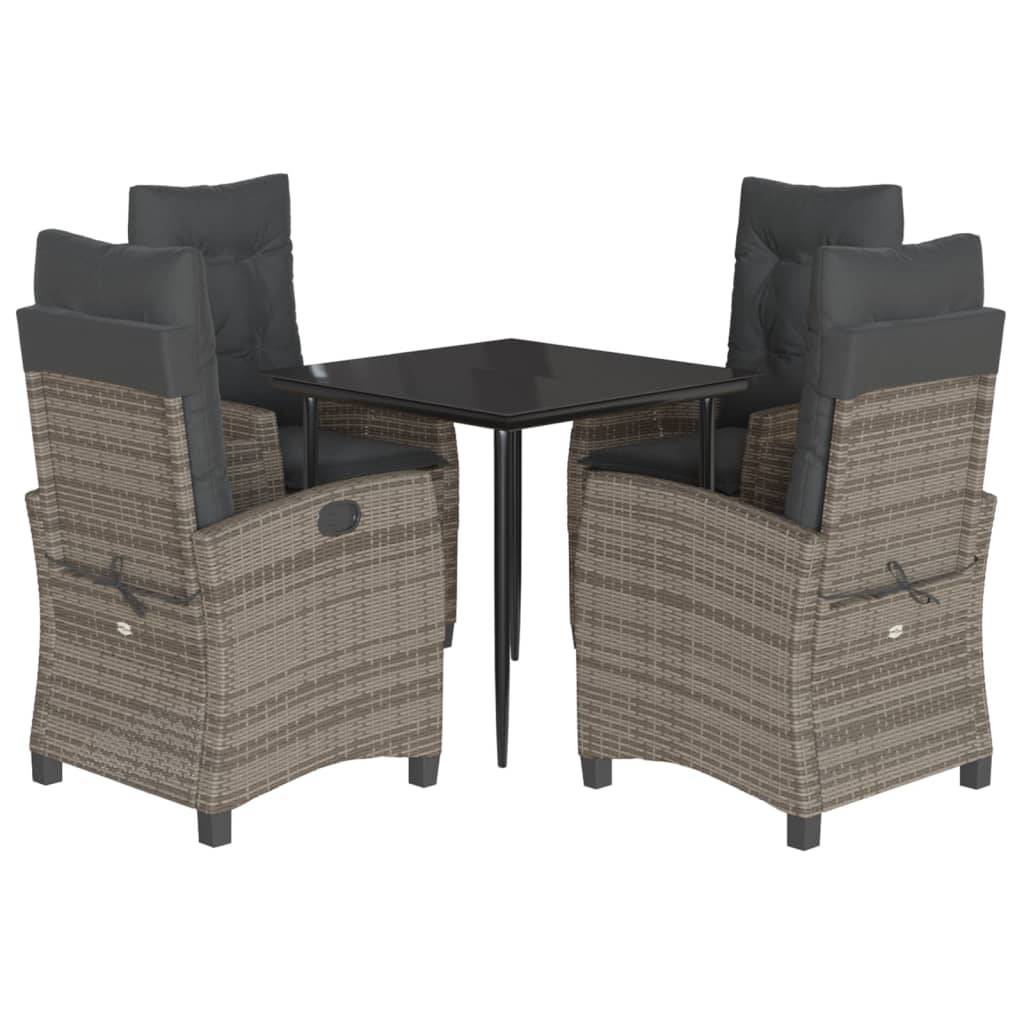vidaXL 5-tlg. Garten-Essgruppe mit Kissen Grau Poly Rattan