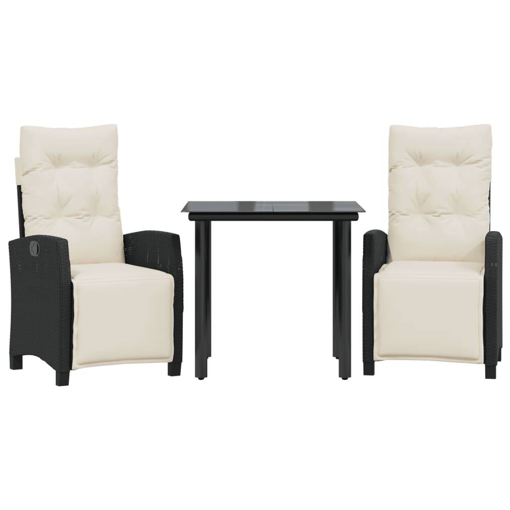 vidaXL 3-tlg. Garten-Essgruppe mit Kissen Schwarz Poly Rattan