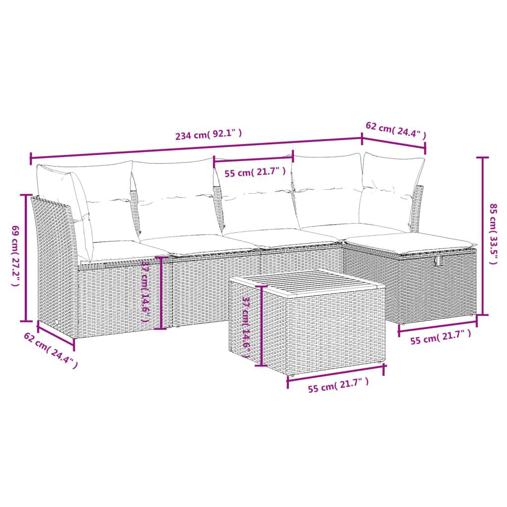 vidaXL 6-tlg. Garten-Sofagarnitur mit Kissen Grau Poly Rattan