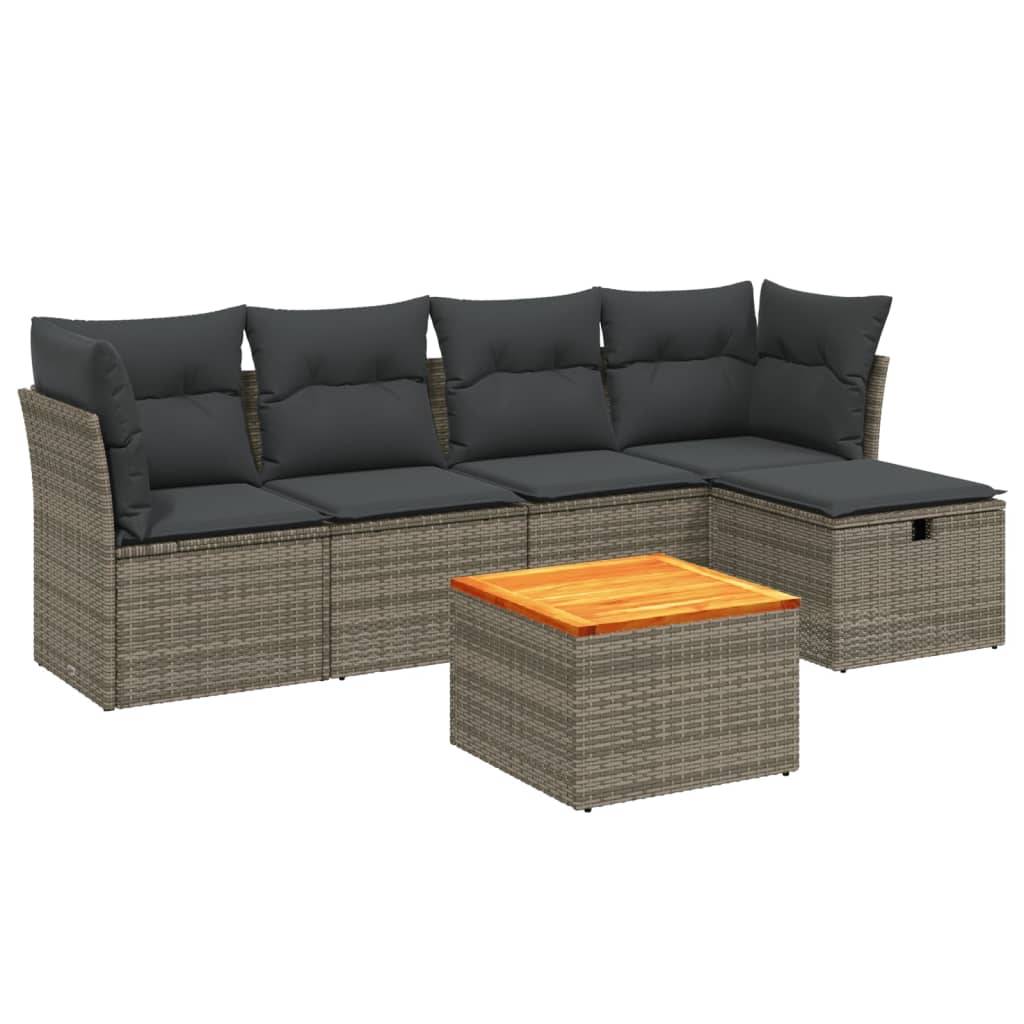 vidaXL 6-tlg. Garten-Sofagarnitur mit Kissen Grau Poly Rattan