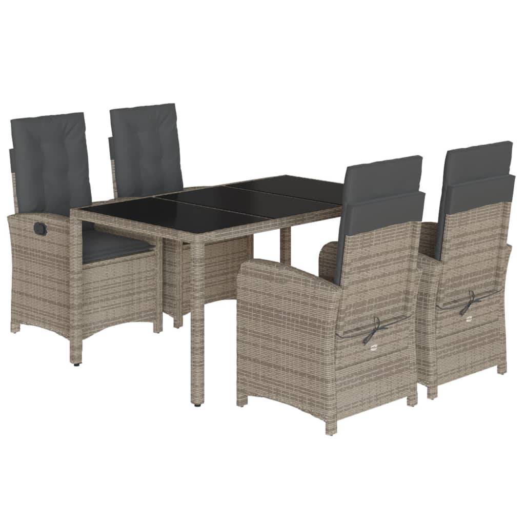 vidaXL 5-tlg. Garten-Essgruppe mit Kissen Grau Poly Rattan