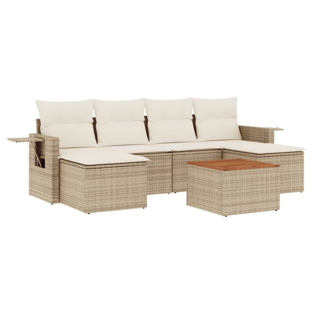 vidaXL 7-tlg. Garten-Sofagarnitur mit Kissen Beige Poly Rattan