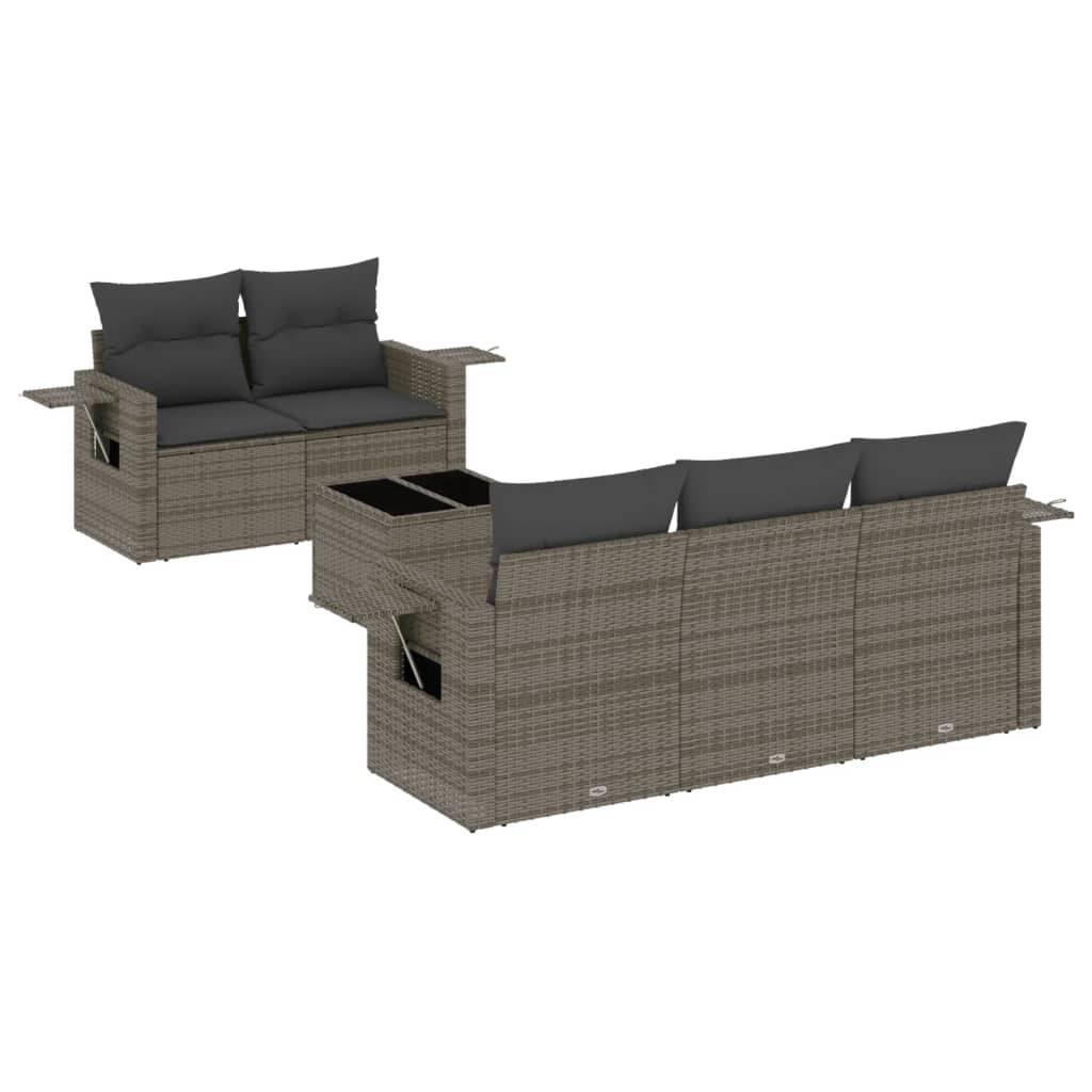 vidaXL 6-tlg. Garten-Sofagarnitur mit Kissen Grau Poly Rattan