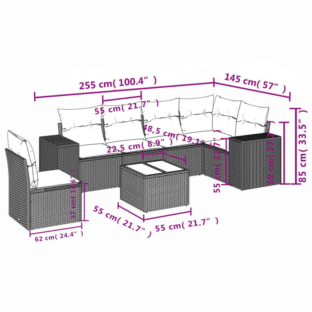 vidaXL 7-teiliges Gartensofa-Set mit Kissen, braun, Polyrattan