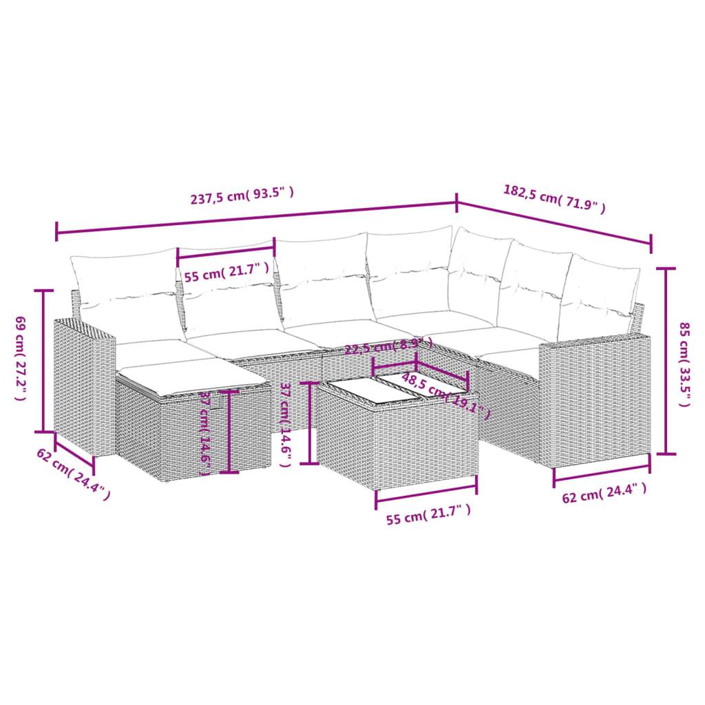 vidaXL 8-tlg. Garten-Sofagarnitur mit Kissen Schwarz Poly Rattan