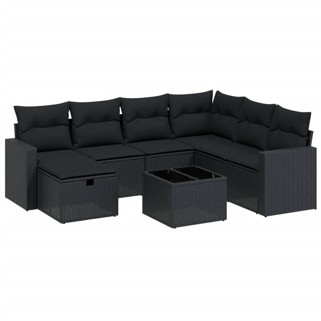 vidaXL 8-tlg. Garten-Sofagarnitur mit Kissen Schwarz Poly Rattan