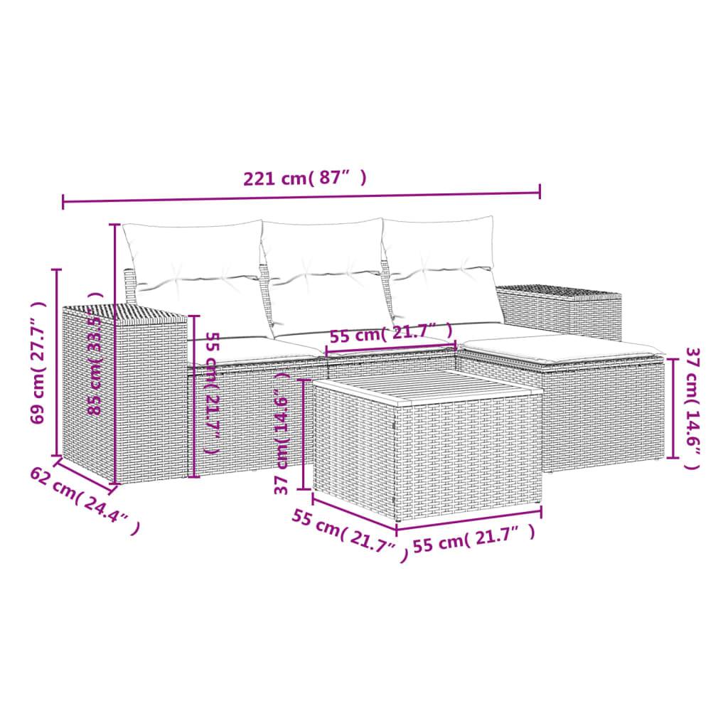 vidaXL 5-tlg. Garten-Sofagarnitur mit Kissen Beige Poly Rattan