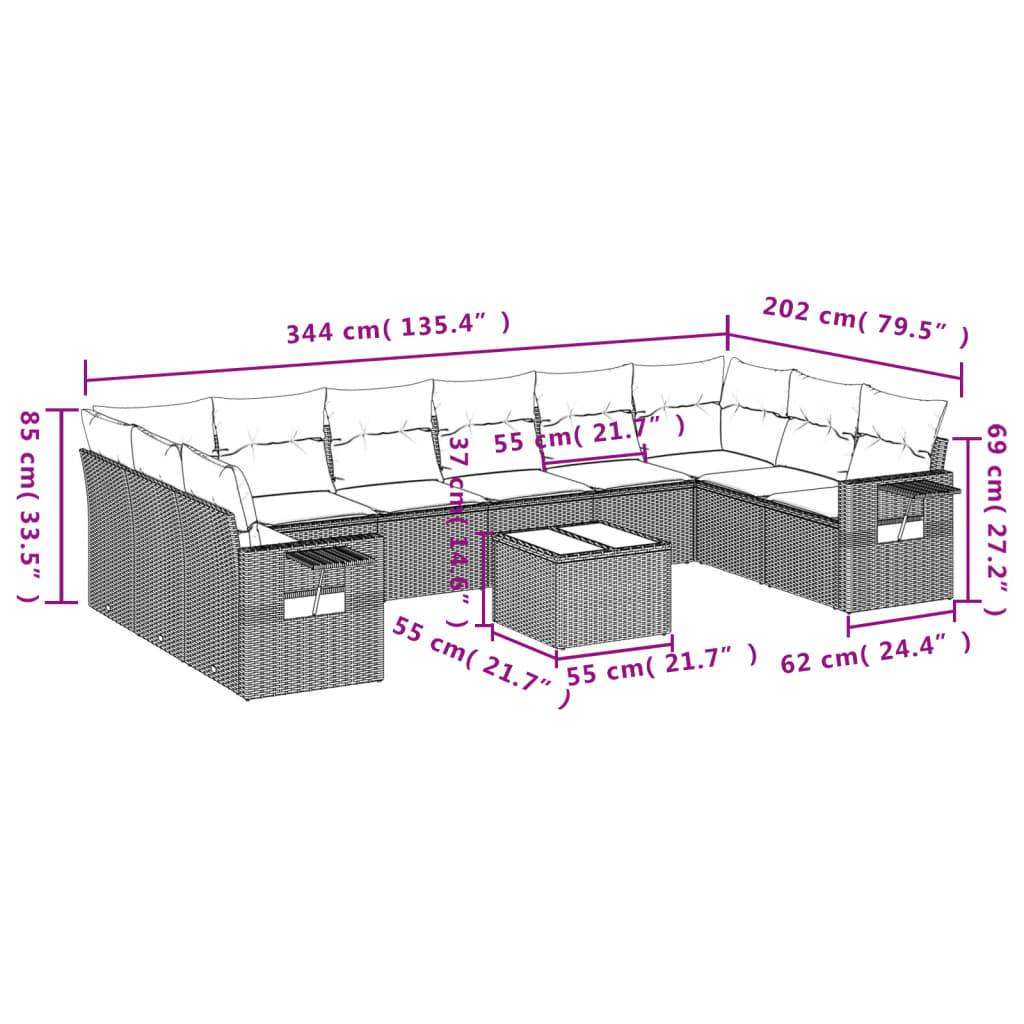 vidaXL 11-teiliges Gartensofa-Set mit Kissen, grau, Polyrattan