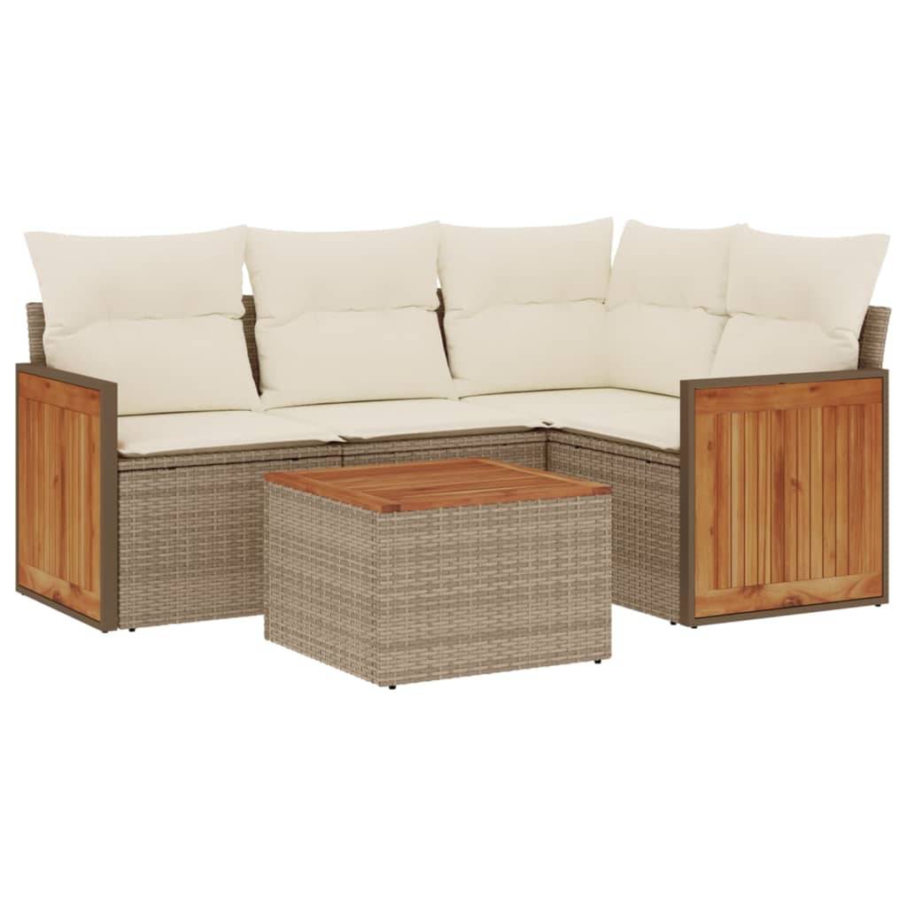 vidaXL 5-tlg. Garten-Sofagarnitur mit Kissen Beige Poly Rattan