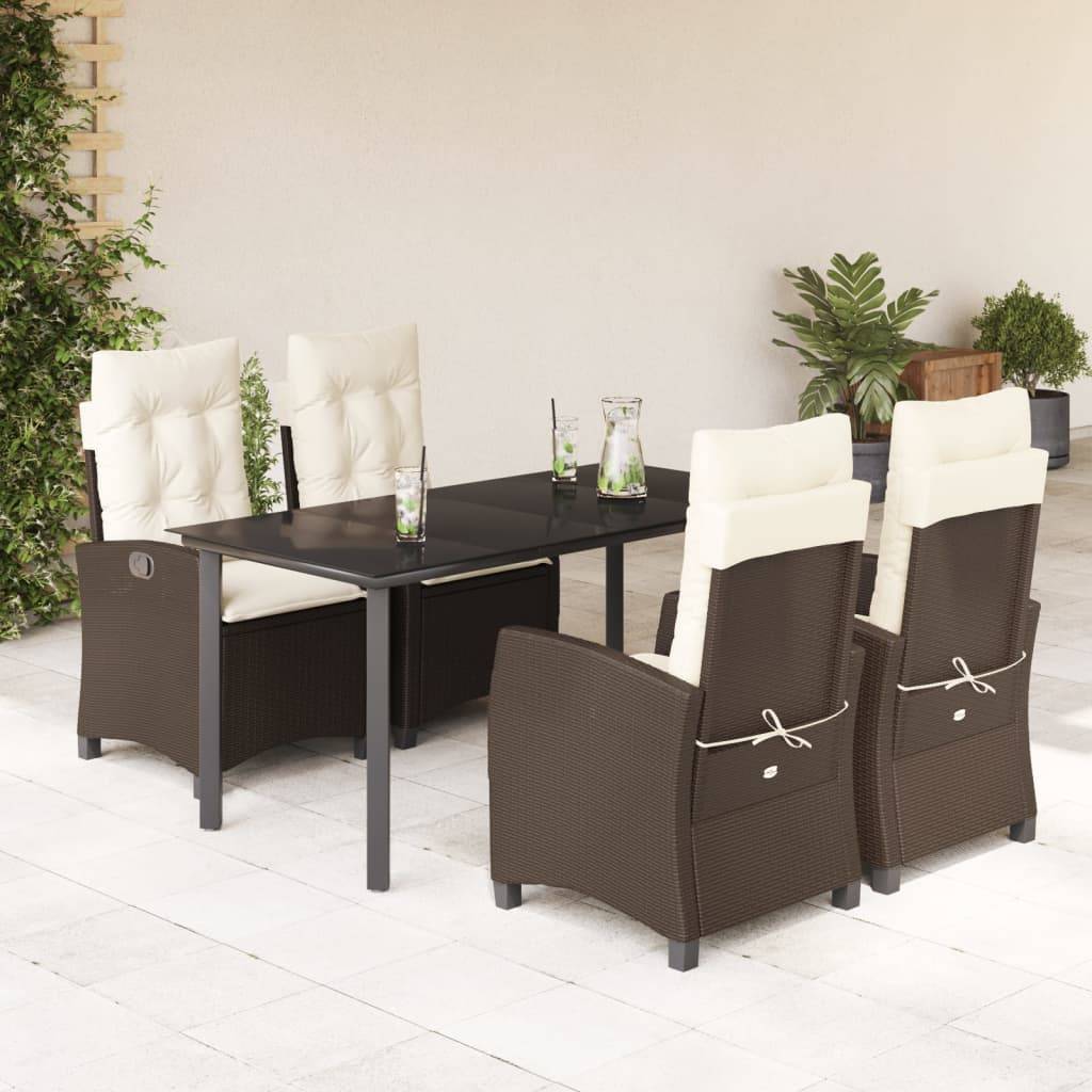 vidaXL 5-tlg. Garten-Essgruppe mit Kissen Braun Poly Rattan