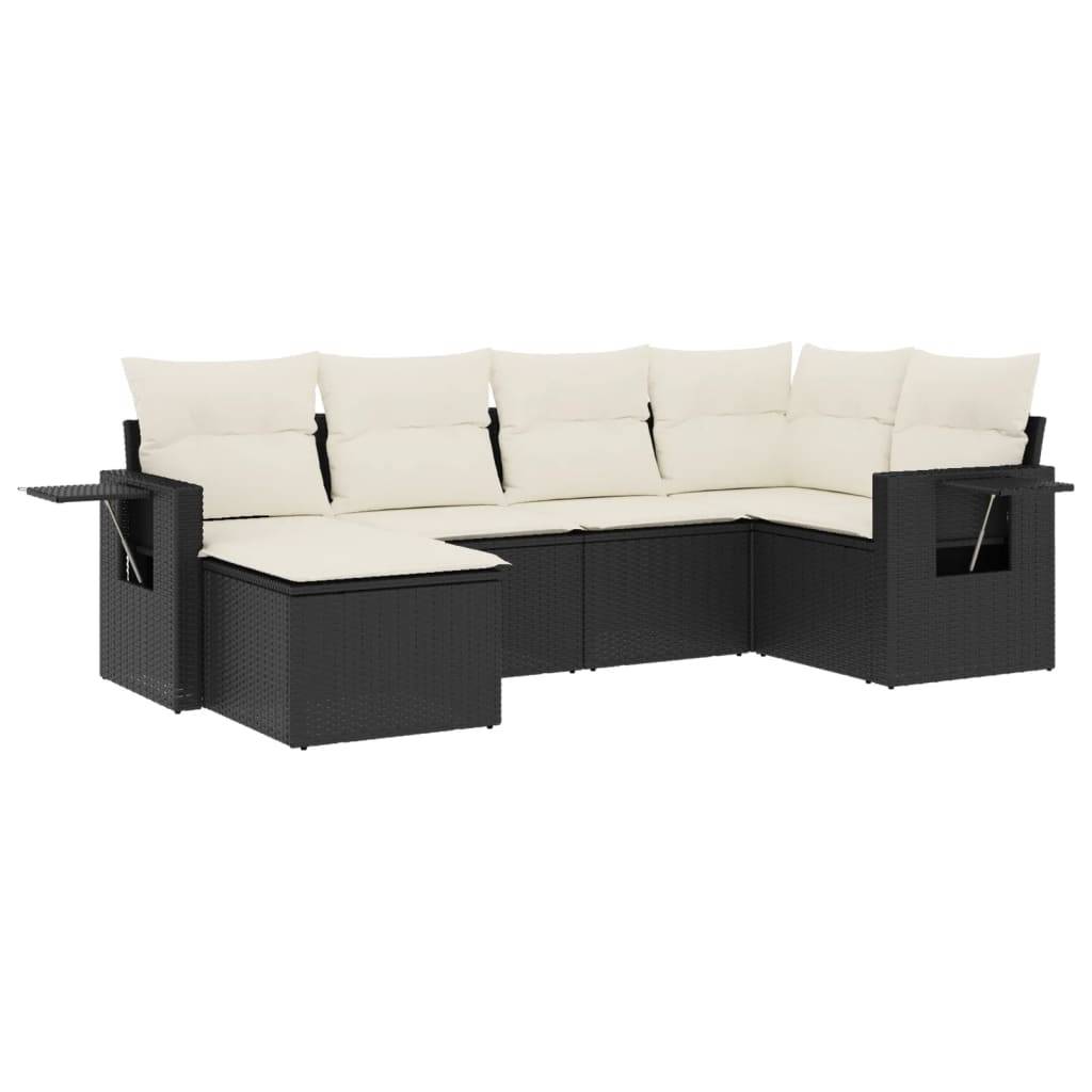 vidaXL 6-tlg. Garten-Sofagarnitur mit Kissen Schwarz Poly Rattan