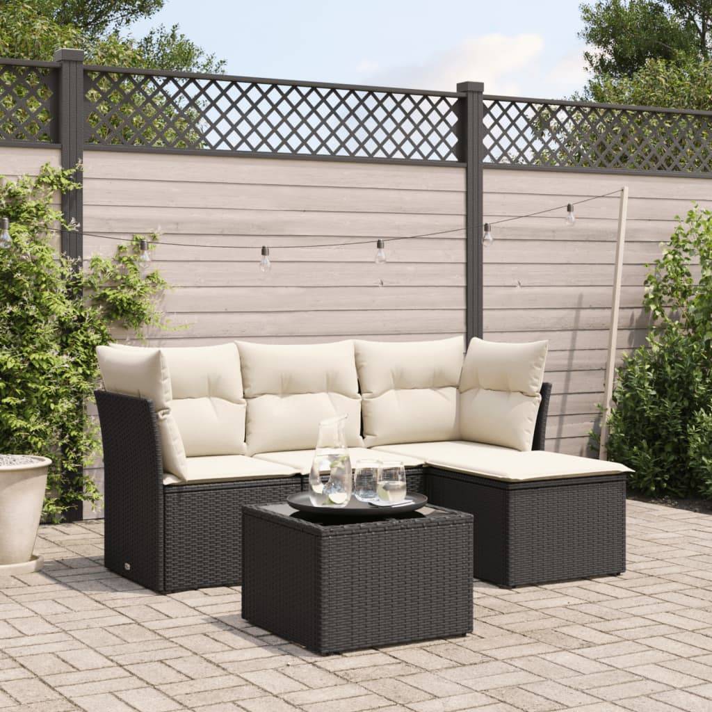 vidaXL 5-tlg. Garten-Sofagarnitur mit Kissen Schwarz Poly Rattan