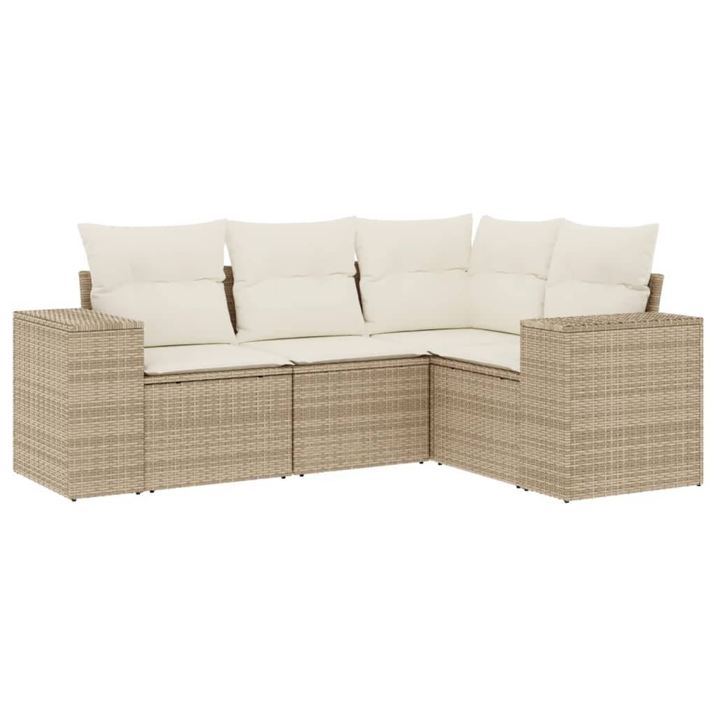 vidaXL 4-tlg. Garten-Sofagarnitur mit Kissen Beige Poly Rattan