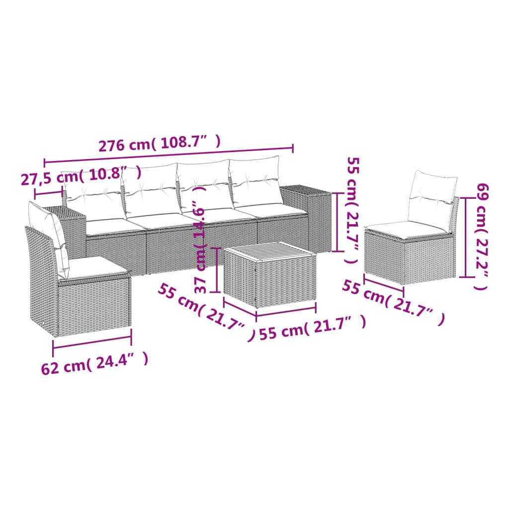 vidaXL 7-tlg. Garten-Sofagarnitur mit Kissen Grau Poly Rattan