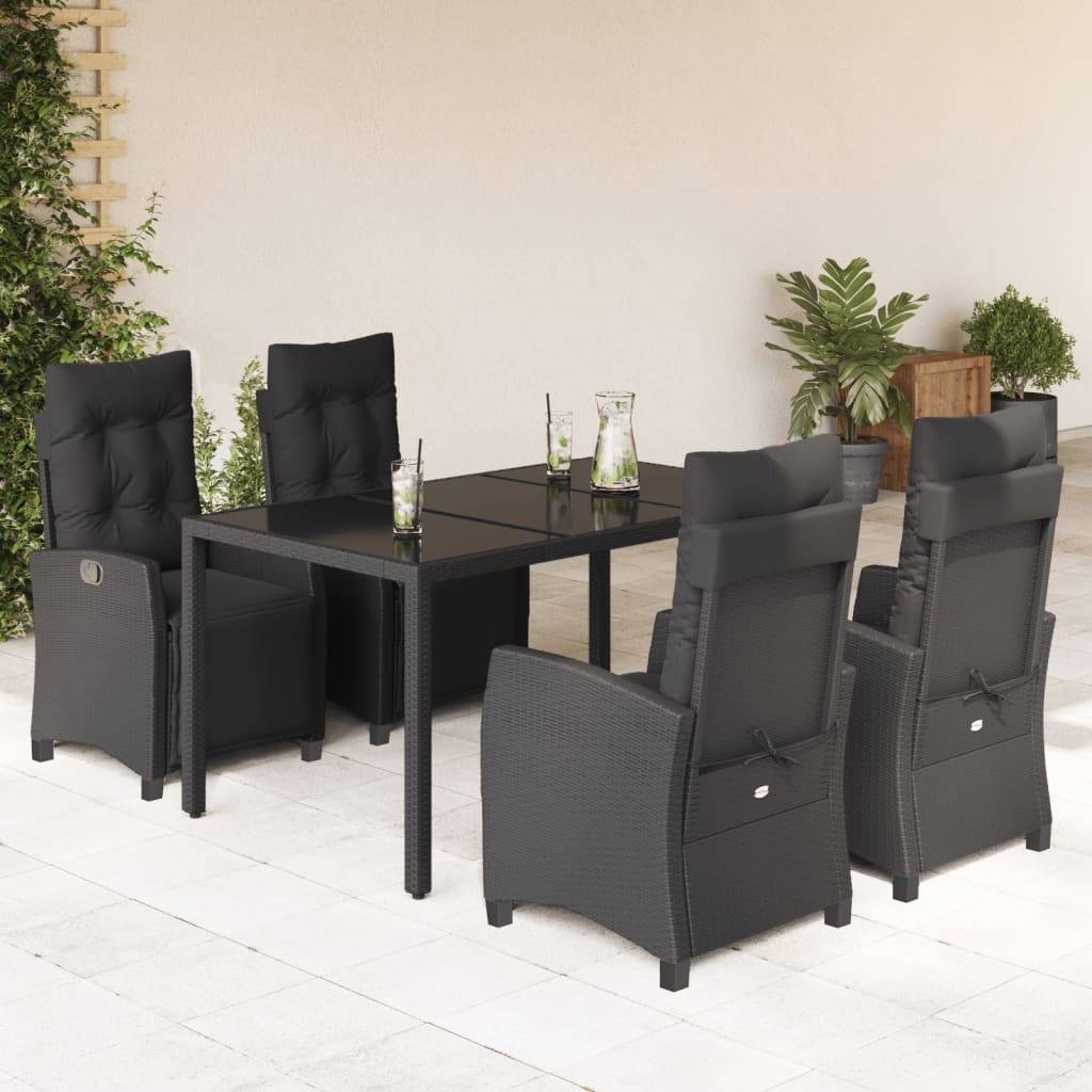 vidaXL 5-tlg. Garten-Essgruppe mit Kissen Schwarz Poly Rattan