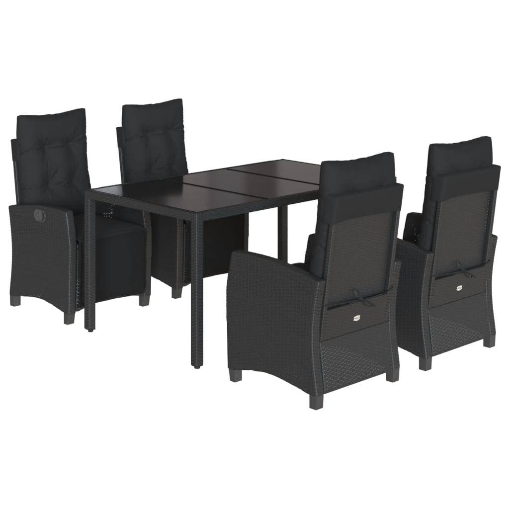 vidaXL 5-tlg. Garten-Essgruppe mit Kissen Schwarz Poly Rattan