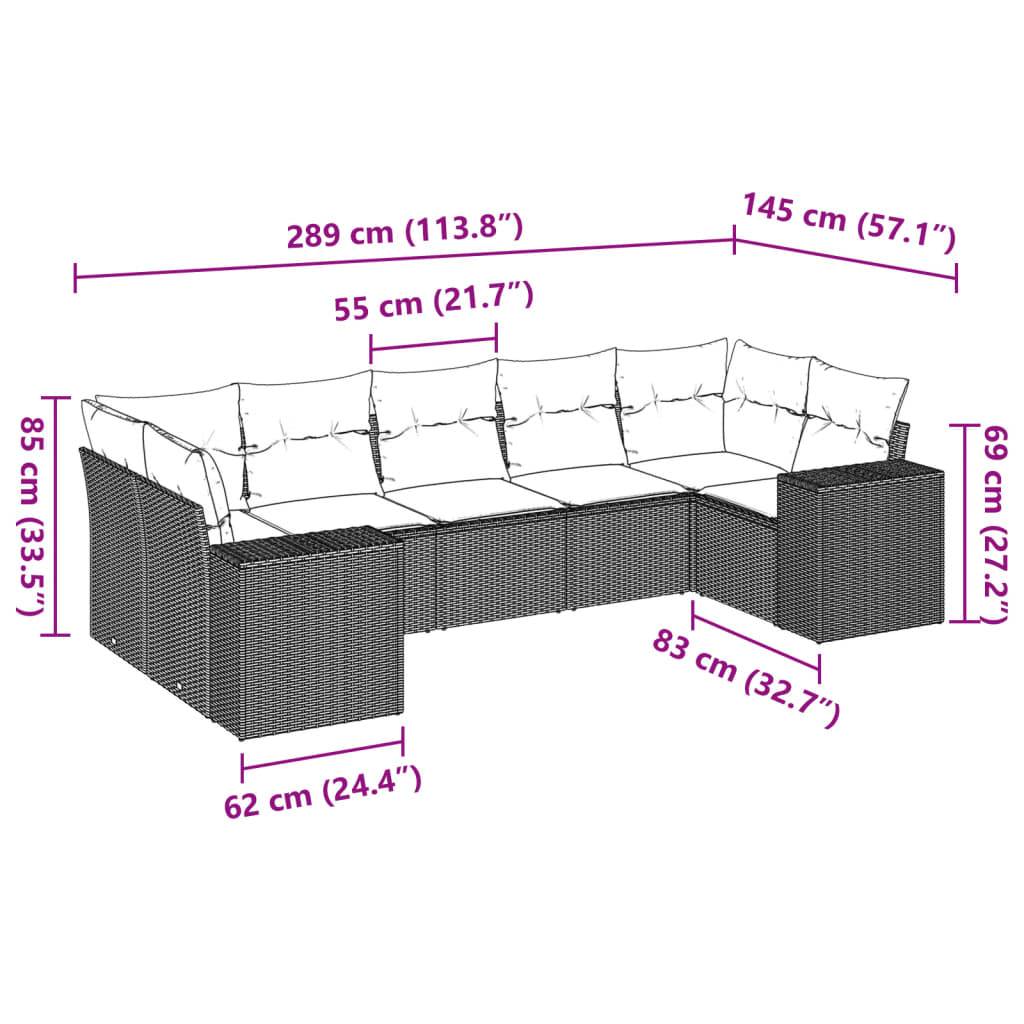 vidaXL 7-tlg. Garten-Sofagarnitur mit Kissen Schwarz Poly Rattan