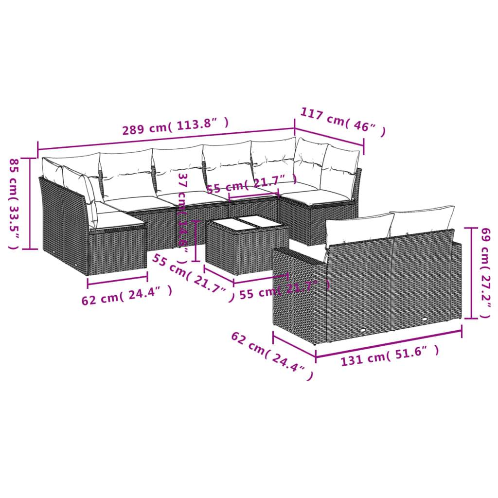 vidaXL 10-tlg. Garten-Sofagarnitur mit Kissen Braun Poly Rattan