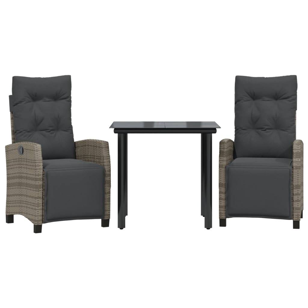vidaXL 3-tlg. Garten-Essgruppe mit Kissen Grau Poly Rattan