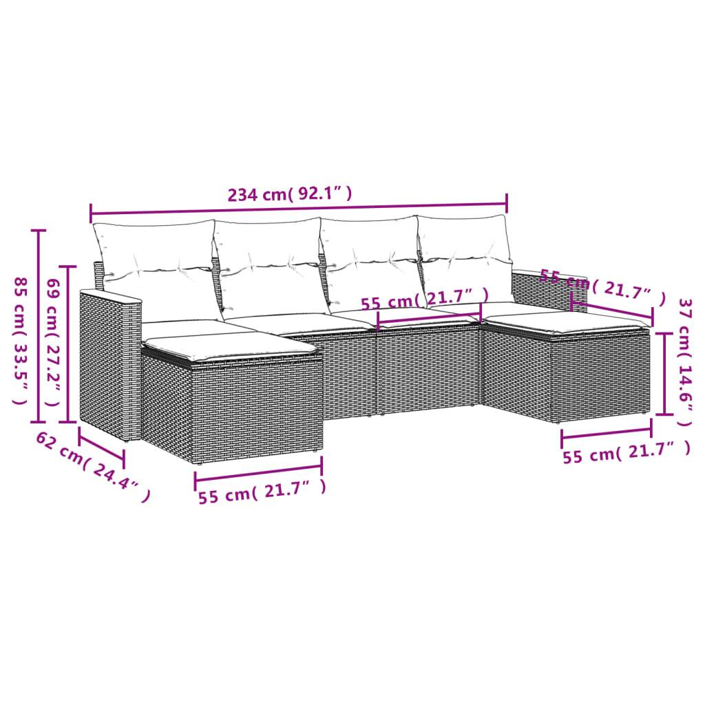 vidaXL 6-tlg. Garten-Sofagarnitur mit Kissen Grau Poly Rattan