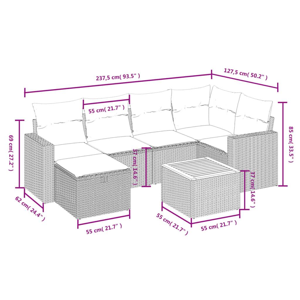 vidaXL 7-tlg. Garten-Sofagarnitur mit Kissen Beige Poly Rattan