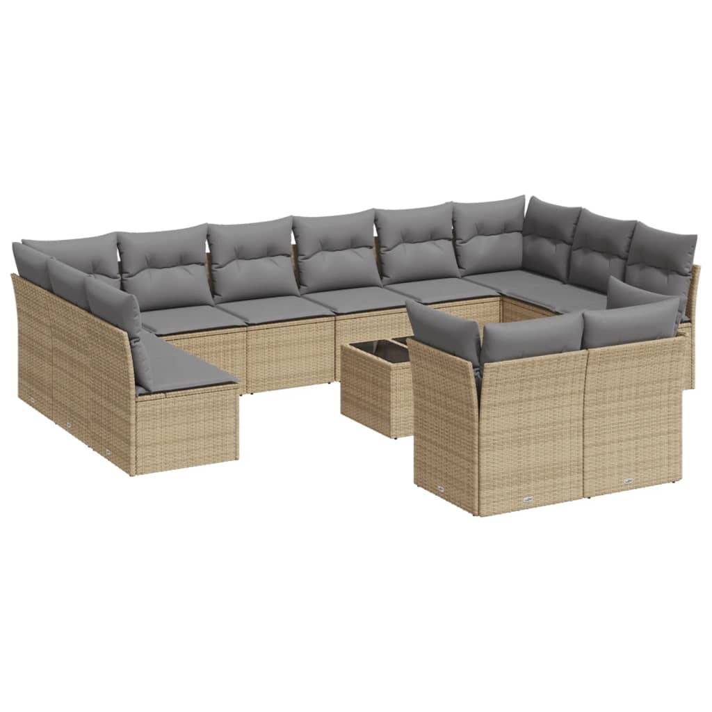 vidaXL 13-tlg. Garten-Sofagarnitur mit Kissen Beige Poly Rattan