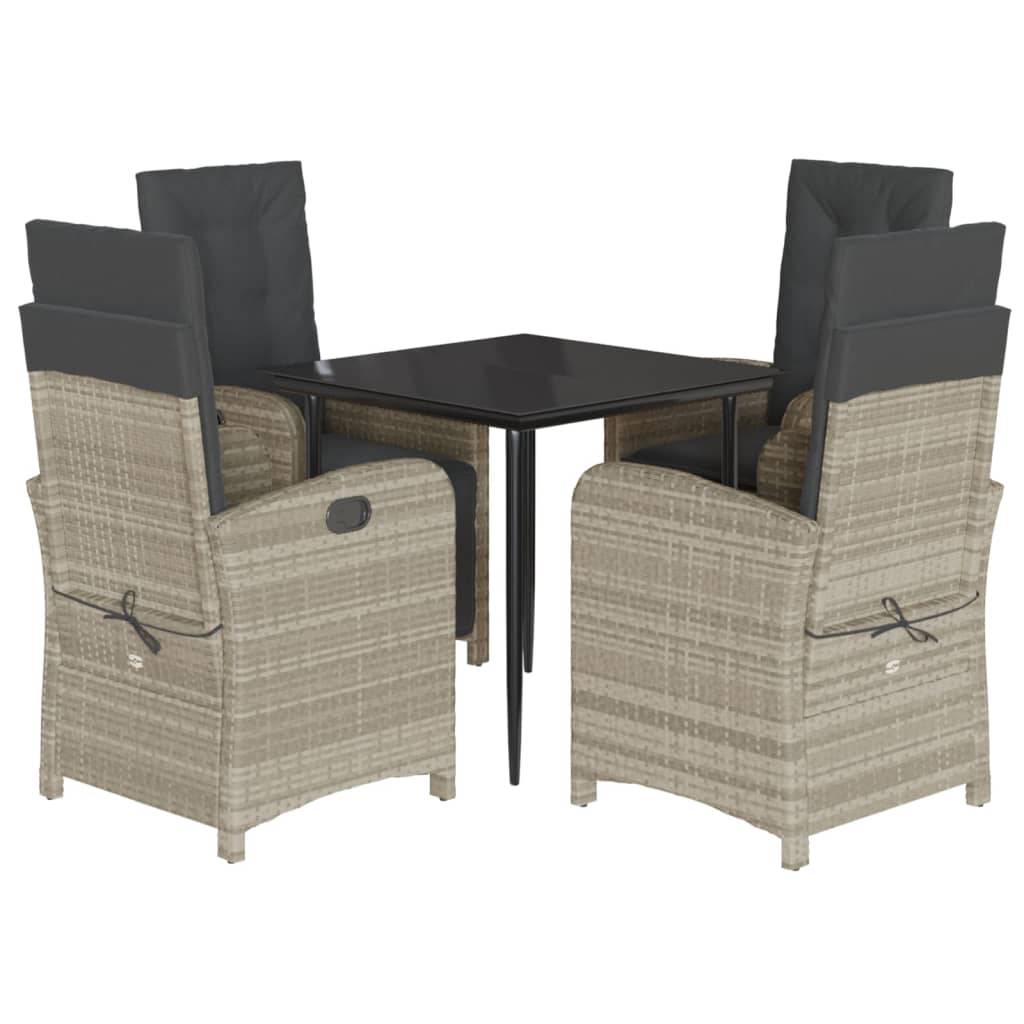 vidaXL 5-tlg. Garten-Essgruppe mit Kissen Hellgrau Poly Rattan
