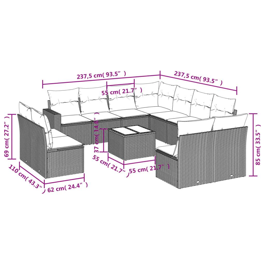 vidaXL 12-tlg. Garten-Sofagarnitur mit Kissen Grau Poly Rattan