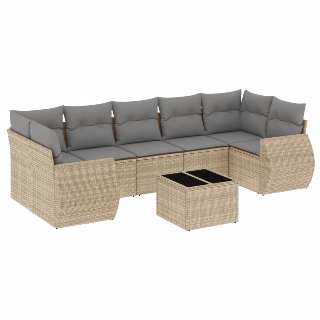vidaXL 8-tlg. Garten-Sofagarnitur mit Kissen Beige Poly Rattan